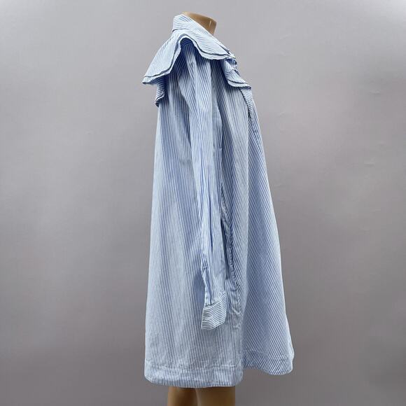 Paul & Joe Sister Dress Women M/L Blue Striped Shirt Trapeze Ruffle Preppy READ - Picture 6 of 9